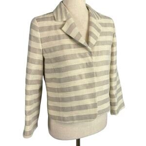 Marella Shimmering Striped Blazer Jacket Cropped 3/4  Sleeve Snap Front Size 4